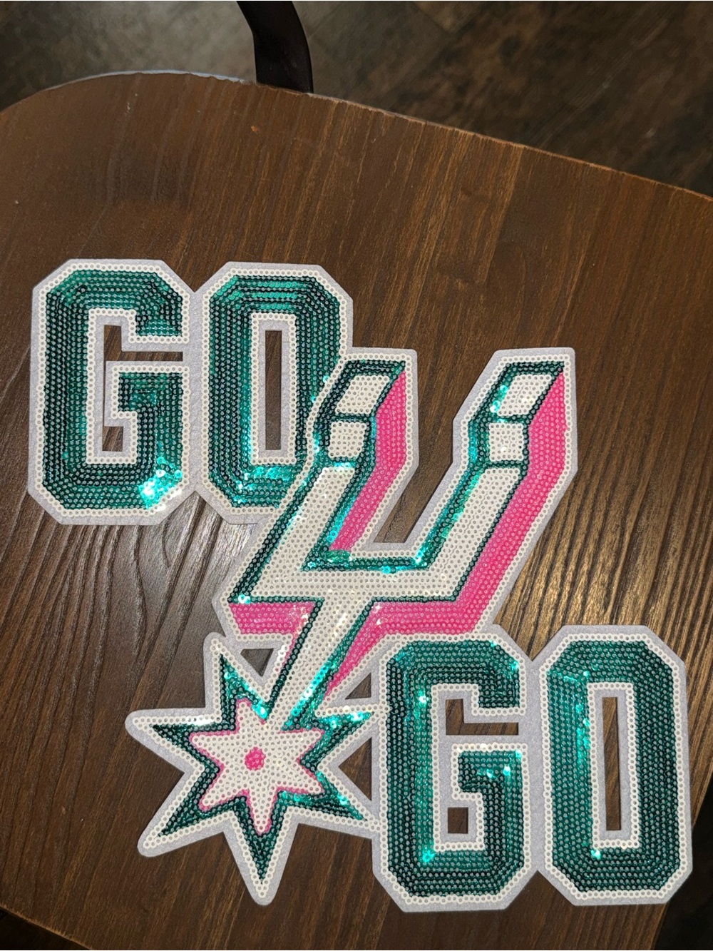 Sequin 'GO' and Star Logo Patch - Teal & Pink